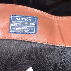 Nautica Black and Tan just below the knee boots